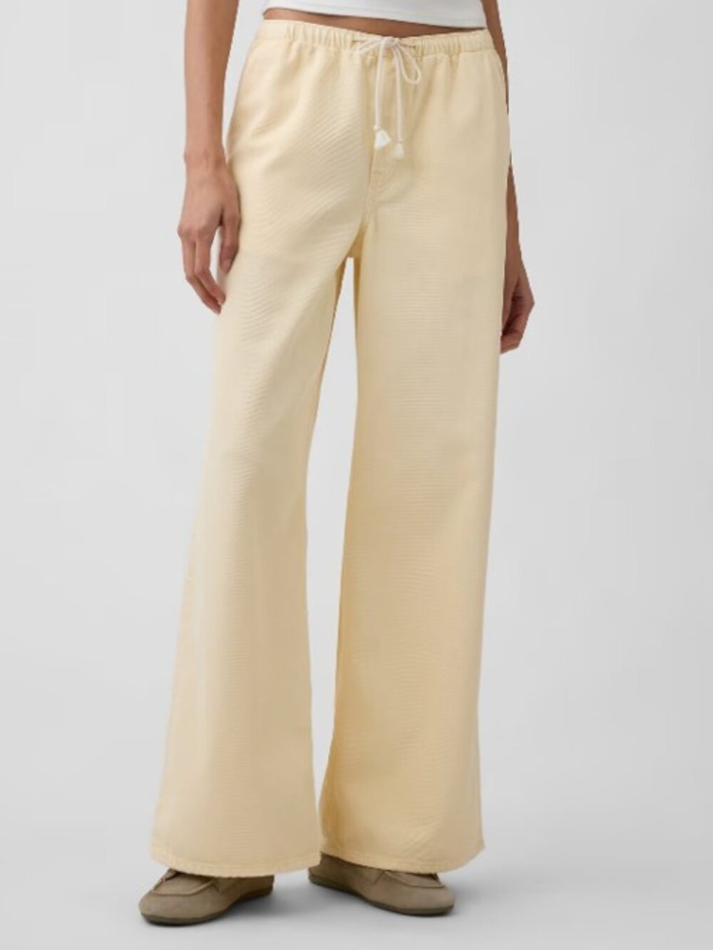 GAP Pale Yellow Super Light Wide-leg Draw String Jeans - Size M